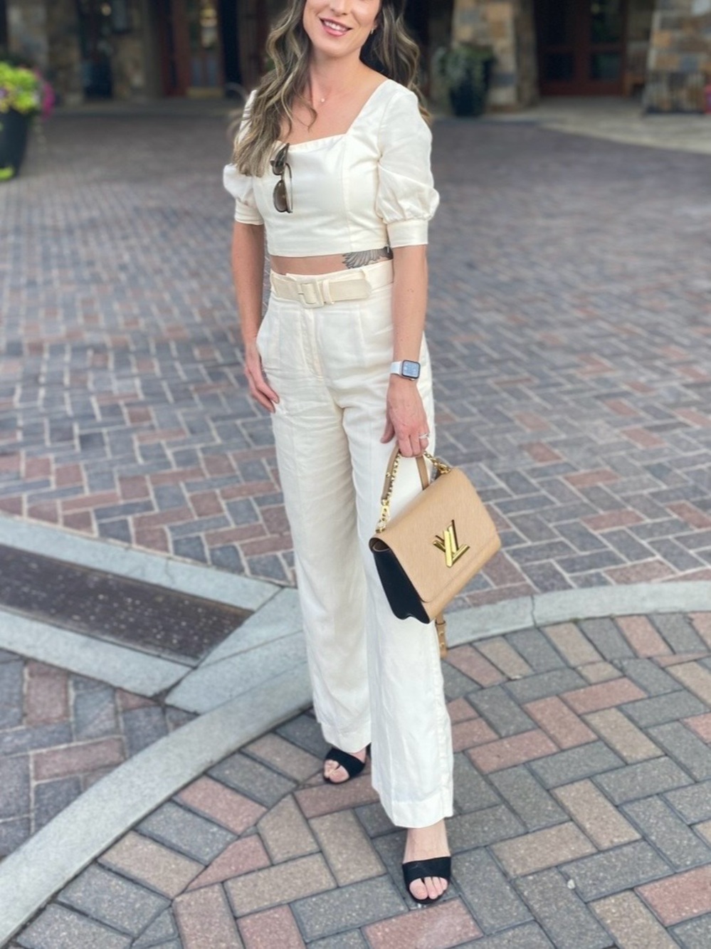 High-Waist Wide-Leg tan set